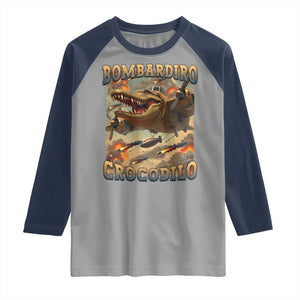Funny Italian Brainrot Bombardiro Crocodilo Raglan Shirt Gen Z Meme TS11 Sport Gray Navy Print Your Wear