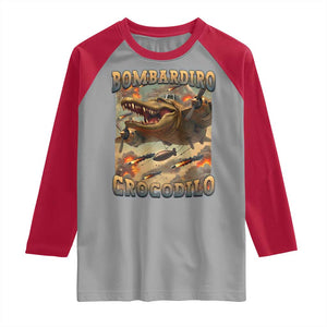 Funny Italian Brainrot Bombardiro Crocodilo Raglan Shirt Gen Z Meme TS11 Sport Gray Red Print Your Wear