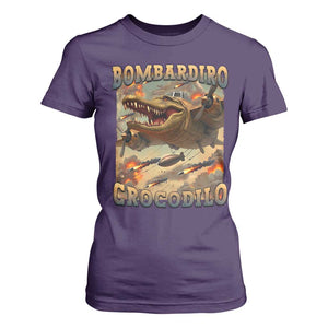 Funny Italian Brainrot Bombardiro Crocodilo T Shirt For Women Gen Z Meme TS11 Purple Print Your Wear