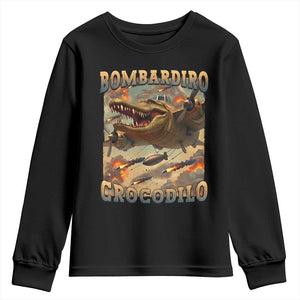 Funny Italian Brainrot Bombardiro Crocodilo Youth Sweatshirt Gen Z Meme TS11 Black Print Your Wear