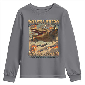 Funny Italian Brainrot Bombardiro Crocodilo Youth Sweatshirt Gen Z Meme TS11 Charcoal Print Your Wear