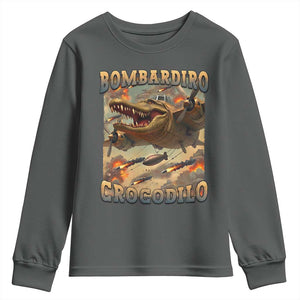 Funny Italian Brainrot Bombardiro Crocodilo Youth Sweatshirt Gen Z Meme TS11 Dark Heather Print Your Wear