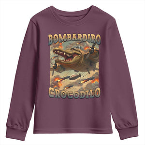 Funny Italian Brainrot Bombardiro Crocodilo Youth Sweatshirt Gen Z Meme TS11 Maroon Print Your Wear