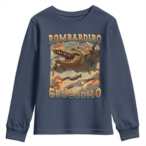 Funny Italian Brainrot Bombardiro Crocodilo Youth Sweatshirt Gen Z Meme TS11 Navy Print Your Wear