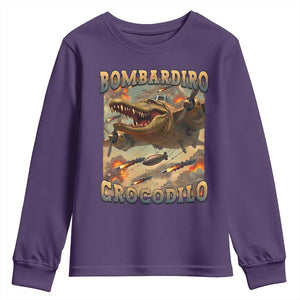 Funny Italian Brainrot Bombardiro Crocodilo Youth Sweatshirt Gen Z Meme TS11 Purple Print Your Wear
