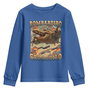 Funny Italian Brainrot Bombardiro Crocodilo Youth Sweatshirt Gen Z Meme TS11 Royal Blue Print Your Wear