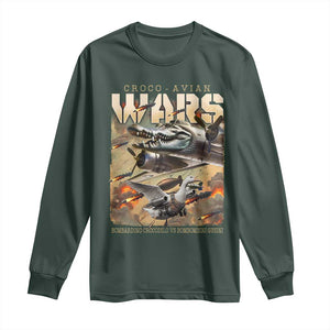 Funny Italian Brainrot Croco Avian Wars Long Sleeve Shirt Bombardino Crocodilo Bombombini Gusini Gen Z Meme TS11 Dark Forest Green Print Your Wear