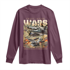 Funny Italian Brainrot Croco Avian Wars Long Sleeve Shirt Bombardino Crocodilo Bombombini Gusini Gen Z Meme TS11 Maroon Print Your Wear