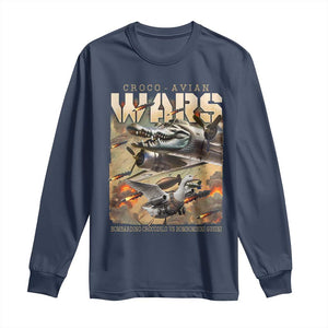 Funny Italian Brainrot Croco Avian Wars Long Sleeve Shirt Bombardino Crocodilo Bombombini Gusini Gen Z Meme TS11 Navy Print Your Wear