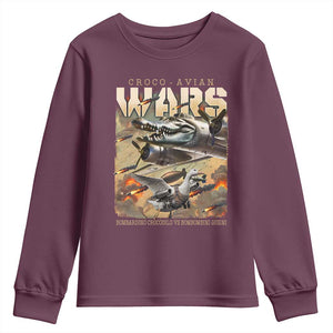 Funny Italian Brainrot Croco Avian Wars Youth Sweatshirt Bombardino Crocodilo Bombombini Gusini Gen Z Meme TS11 Maroon Print Your Wear