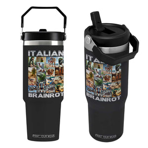 Funny Italian Brainrot Meme Art Flip Straw Tumbler Surreal Humor Pop Culture Collage TS02 One Size: 30 oz Black Print Your Wear