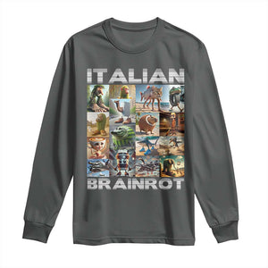 Funny Italian Brainrot Meme Art Long Sleeve Shirt Surreal Humor Pop Culture Collage TS02 Dark Heather Print Your Wear