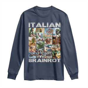 Funny Italian Brainrot Meme Art Long Sleeve Shirt Surreal Humor Pop Culture Collage TS02 Navy Print Your Wear