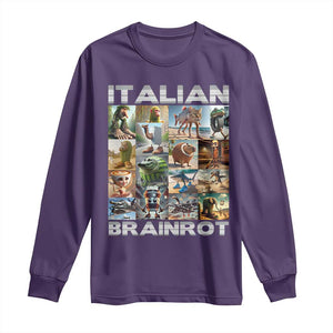 Funny Italian Brainrot Meme Art Long Sleeve Shirt Surreal Humor Pop Culture Collage TS02 Purple Print Your Wear