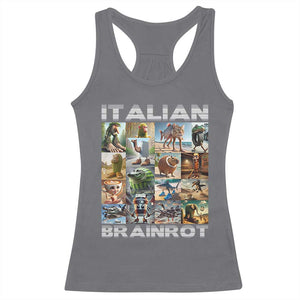 Funny Italian Brainrot Meme Art Racerback Tank Top Surreal Humor Pop Culture Collage TS02 Charcoal Print Your Wear