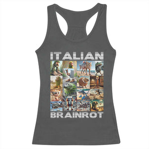Funny Italian Brainrot Meme Art Racerback Tank Top Surreal Humor Pop Culture Collage TS02 Dark Heather Print Your Wear