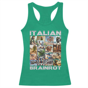 Funny Italian Brainrot Meme Art Racerback Tank Top Surreal Humor Pop Culture Collage TS02 Irish Green Print Your Wear