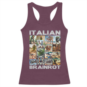 Funny Italian Brainrot Meme Art Racerback Tank Top Surreal Humor Pop Culture Collage TS02 Maroon Print Your Wear