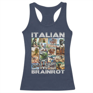 Funny Italian Brainrot Meme Art Racerback Tank Top Surreal Humor Pop Culture Collage TS02 Navy Print Your Wear