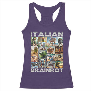 Funny Italian Brainrot Meme Art Racerback Tank Top Surreal Humor Pop Culture Collage TS02 Purple Print Your Wear