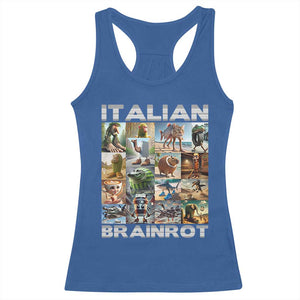 Funny Italian Brainrot Meme Art Racerback Tank Top Surreal Humor Pop Culture Collage TS02 Royal Blue Print Your Wear