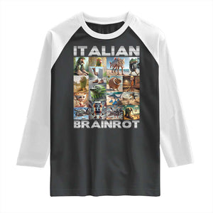 Funny Italian Brainrot Meme Art Raglan Shirt Surreal Humor Pop Culture Collage TS02 Black White Print Your Wear
