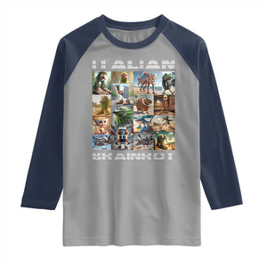 Funny Italian Brainrot Meme Art Raglan Shirt Surreal Humor Pop Culture Collage TS02 Sport Gray Navy Print Your Wear