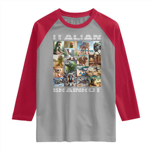 Funny Italian Brainrot Meme Art Raglan Shirt Surreal Humor Pop Culture Collage TS02 Sport Gray Red Print Your Wear