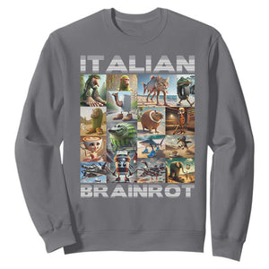 Funny Italian Brainrot Meme Art Sweatshirt Surreal Humor Pop Culture Collage TS02 Charcoal Print Your Wear