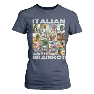 Funny Italian Brainrot Meme Art T Shirt For Women Surreal Humor Pop Culture Collage TS02 Navy Print Your Wear