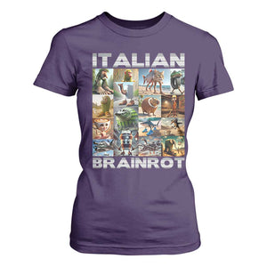 Funny Italian Brainrot Meme Art T Shirt For Women Surreal Humor Pop Culture Collage TS02 Purple Print Your Wear