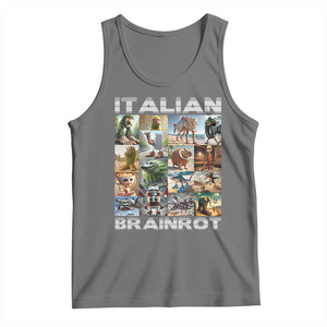 Funny Italian Brainrot Meme Art Tank Top Surreal Humor Pop Culture Collage TS02 Black Heather Print Your Wear