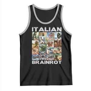 Funny Italian Brainrot Meme Art Tank Top Surreal Humor Pop Culture Collage TS02 Black Athletic Heather Print Your Wear