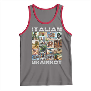 Funny Italian Brainrot Meme Art Tank Top Surreal Humor Pop Culture Collage TS02 Deep Heather Red Print Your Wear