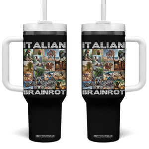 Funny Italian Brainrot Meme Art Tumbler With Handle Surreal Humor Pop Culture Collage TS02 One Size: 40 oz Black Print Your Wear