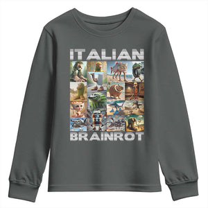 Funny Italian Brainrot Meme Art Youth Sweatshirt Surreal Humor Pop Culture Collage TS02 Dark Heather Print Your Wear