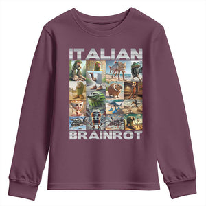 Funny Italian Brainrot Meme Art Youth Sweatshirt Surreal Humor Pop Culture Collage TS02 Maroon Print Your Wear