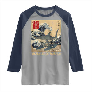 Funny Italian Brainrot Tralalero Tralala Shark Raglan Shirt Japanese Art Gen Z Meme TS11 Sport Gray Navy Print Your Wear