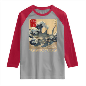 Funny Italian Brainrot Tralalero Tralala Shark Raglan Shirt Japanese Art Gen Z Meme TS11 Sport Gray Red Print Your Wear