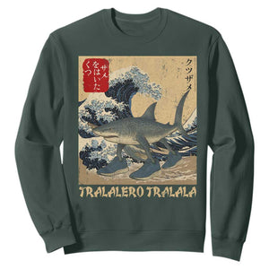 Funny Italian Brainrot Tralalero Tralala Shark Sweatshirt Japanese Art Gen Z Meme TS11 Dark Forest Green Print Your Wear