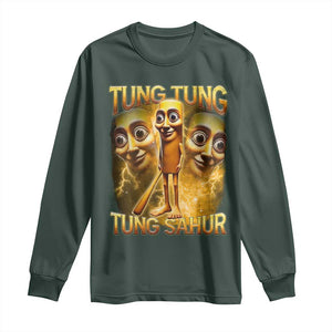 Funny Italian Brainrot Tung Tung Tung Sahur Long Sleeve Shirt Gen Z Meme TS11 Dark Forest Green Print Your Wear