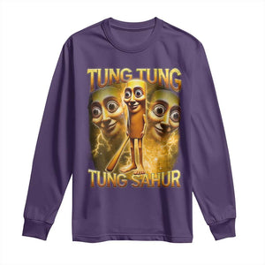 Funny Italian Brainrot Tung Tung Tung Sahur Long Sleeve Shirt Gen Z Meme TS11 Purple Print Your Wear