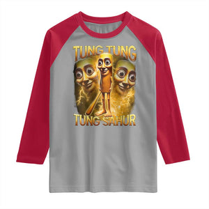 Funny Italian Brainrot Tung Tung Tung Sahur Raglan Shirt Gen Z Meme TS11 Sport Gray Red Print Your Wear
