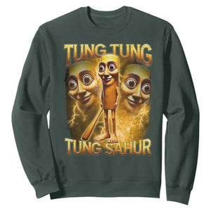 Funny Italian Brainrot Tung Tung Tung Sahur Sweatshirt Gen Z Meme TS11 Dark Forest Green Print Your Wear