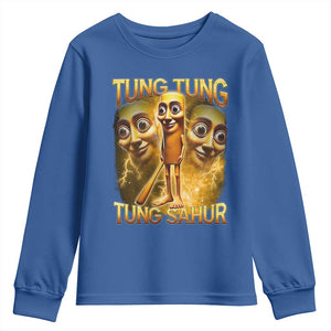 Funny Italian Brainrot Tung Tung Tung Sahur Youth Sweatshirt Gen Z Meme TS11 Royal Blue Print Your Wear