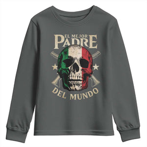 Funny Italian Dad Youth Sweatshirt El Mejor Padre Del Mundo Skull Fathers Day TS11 Dark Heather Print Your Wear