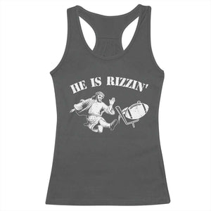 Funny Jesus American Football He Is Rizzin' Meme Racerback Tank Top TS11 Dark Heather Print Your Wear