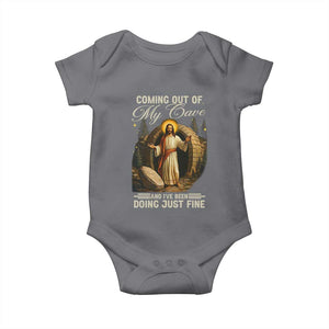 Funny Jesus Baby Onesie Coming Out Of My Cave And I've Been Doing Just Fine TS02 Charcoal Print Your Wear