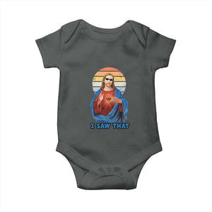 Funny Jesus Baby Onesie I Saw That Christian Religious Meme Retro TS02 Dark Heather Print Your Wear