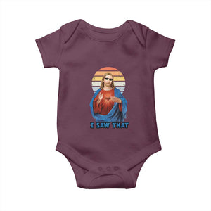 Funny Jesus Baby Onesie I Saw That Christian Religious Meme Retro TS02 Maroon Print Your Wear